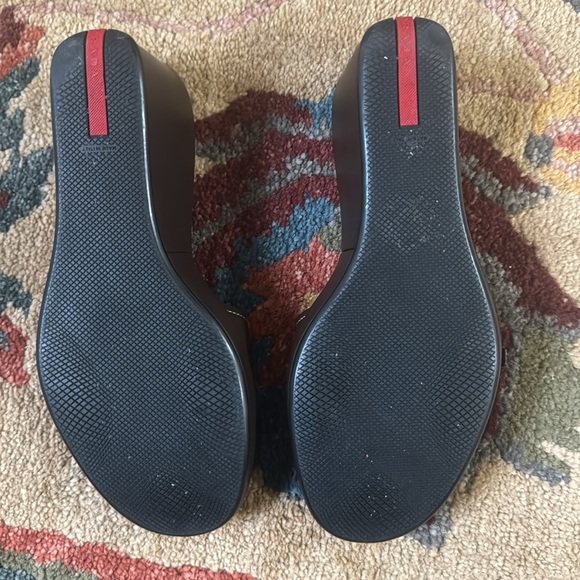 Prada Linea Rossa Calfskin Buckle Platform Wedge Sandals - Picture 4 of 4